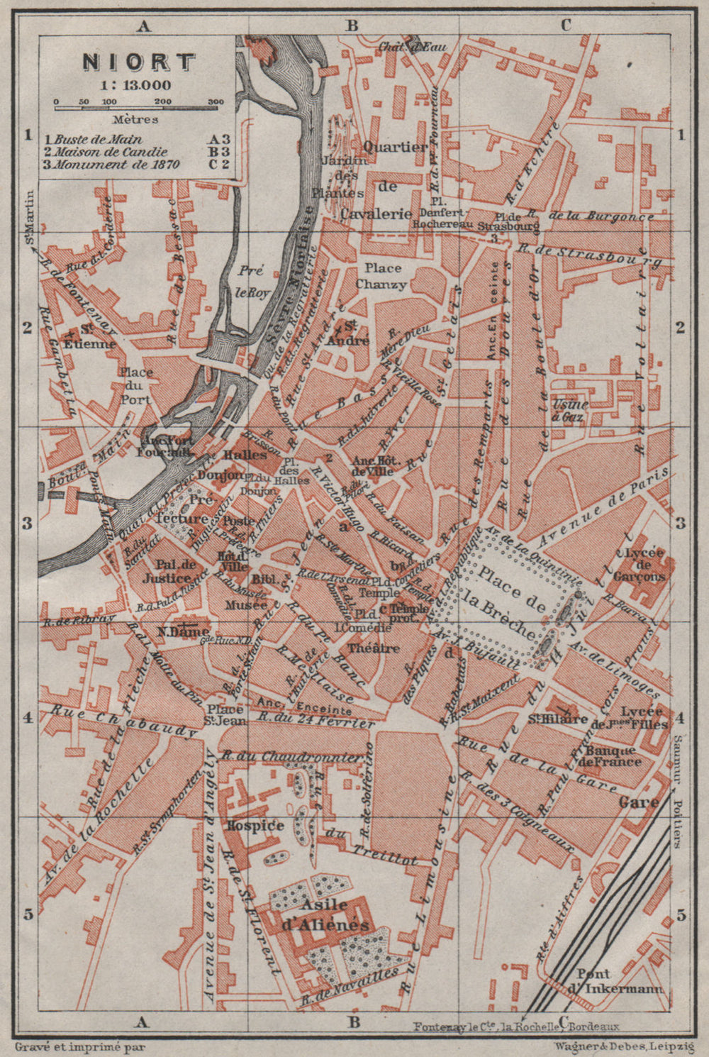 NIORT antique town city plan de la ville. Deux-Sèvres carte. BAEDEKER 1907 map