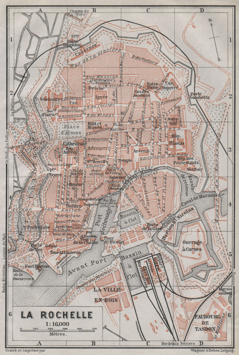 LA ROCHELLE town city plan de la ville. Charente-Maritime carte 1907 old map