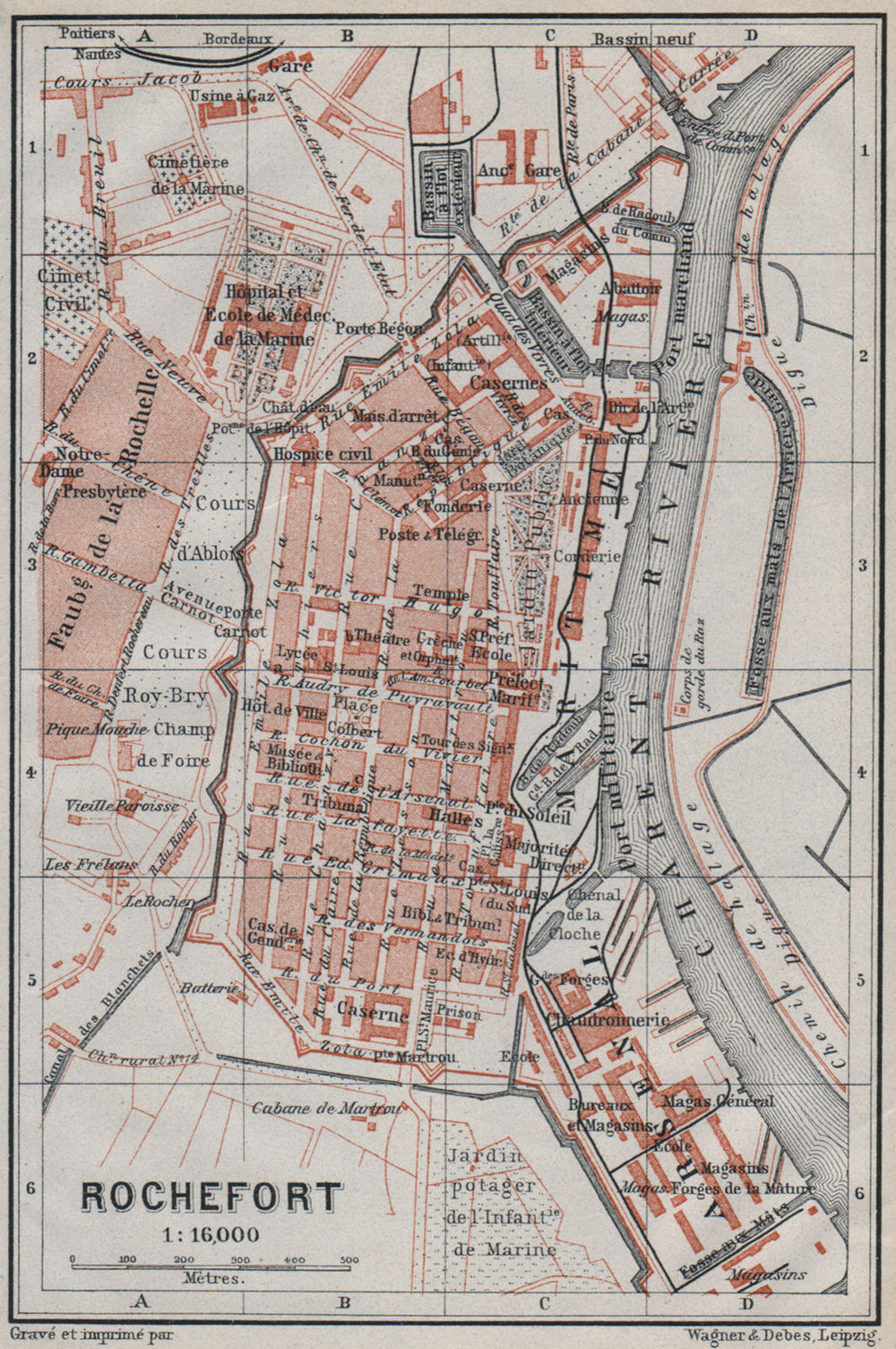 ROCHEFORT antique town city plan de la ville. France carte. BAEDEKER 1907 map