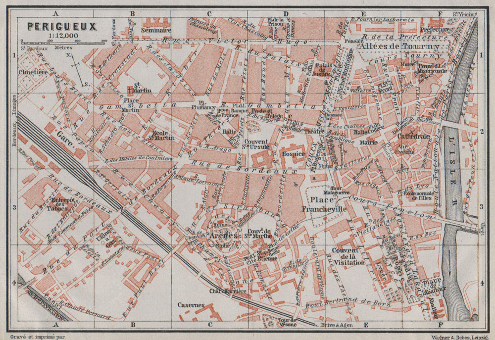 PERIGUEUX PÉRIGUEUX antique town city plan de la ville. Dordogne carte 1907 map