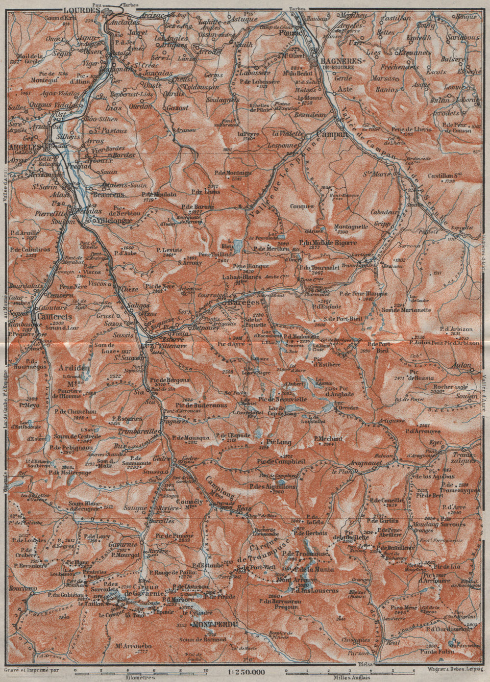 HAUTES-PYRENEES. Lourdes Cauterets Barèges Gavarnie Mont Perdu carte 1907 map