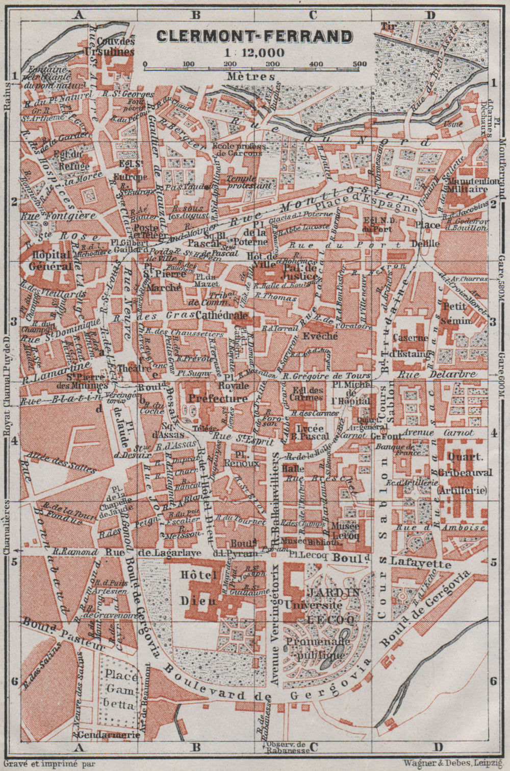 CLERMONT-FERRAND antique town city plan de la ville. Puy-de-Dôme carte 1907 map