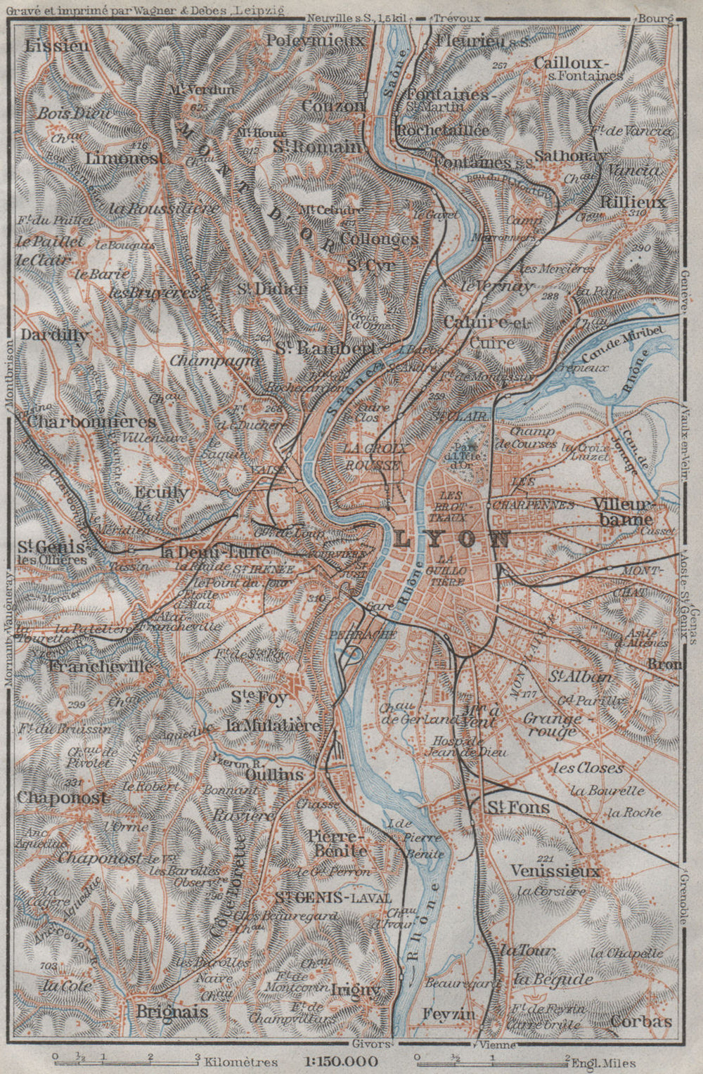LYON environs. Villeurbanne Ste-Foy Rillieux Caluire-et-Cuire. Lyons 1907 map