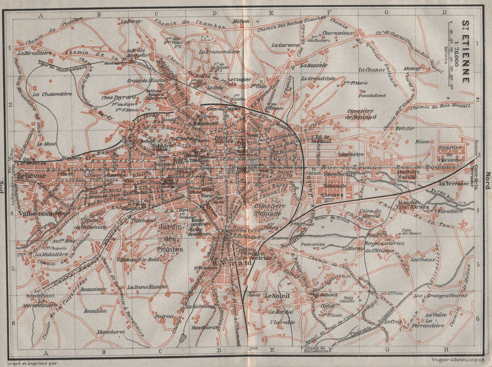 ST-ETIENNE ST. ETIENNE antique town city plan de la ville. Loire carte 1907 map
