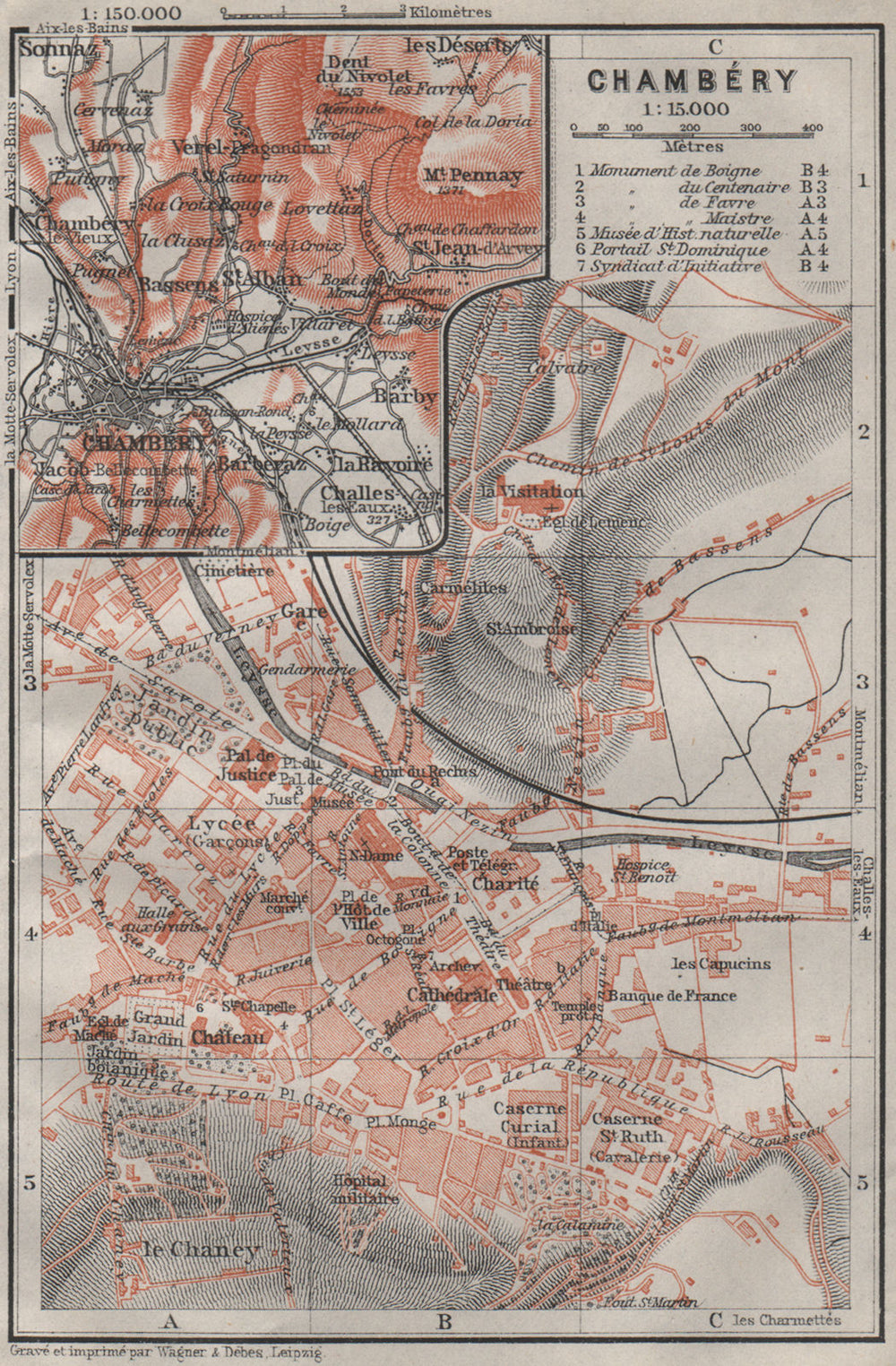 CHAMBERY CHAMBÉRY town city plan de la ville & environs. Savoie carte 1907 map