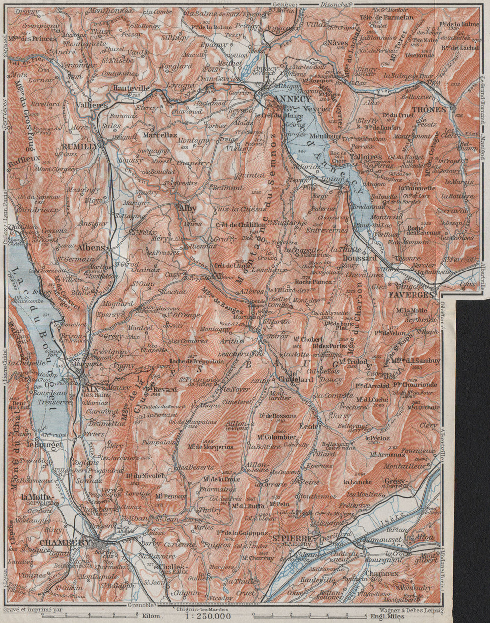 MASSIF DES BAUGES. Annecy Chambéry Aix-les-Bains Revard Aillons Thônes 1907 map