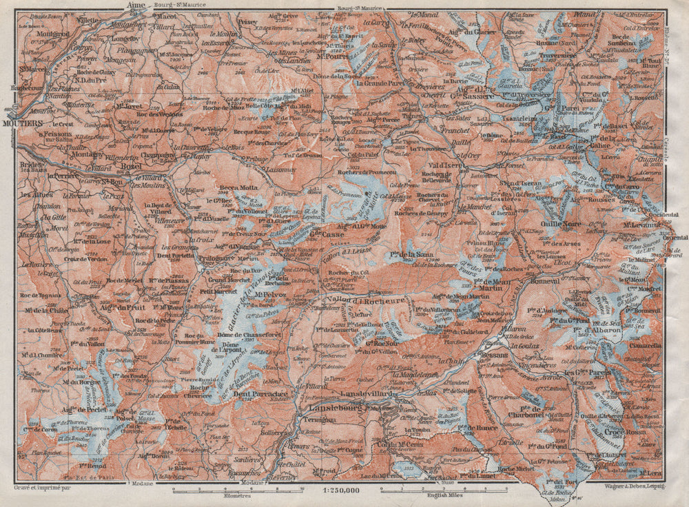 TARENTAISE & MAURIENNE. Moutiers Val Thorens Tignes Val d'Isère Savoie 1907 map
