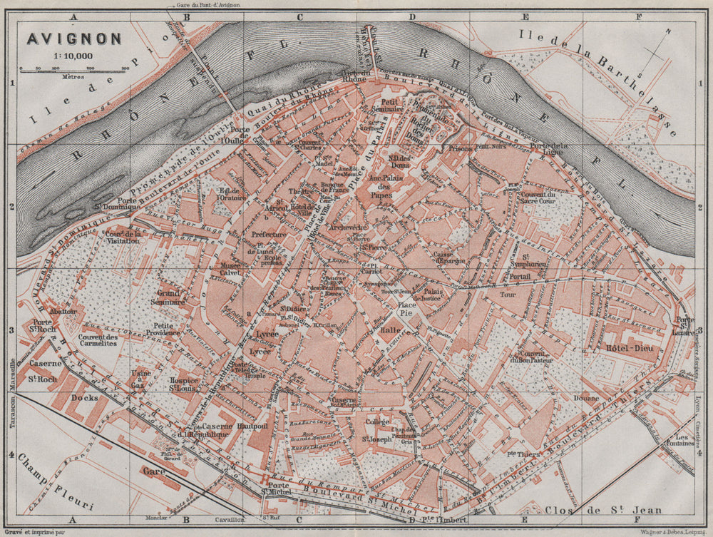 AVIGNON antique town city plan de la ville. Vaucluse carte. BAEDEKER 1907 map