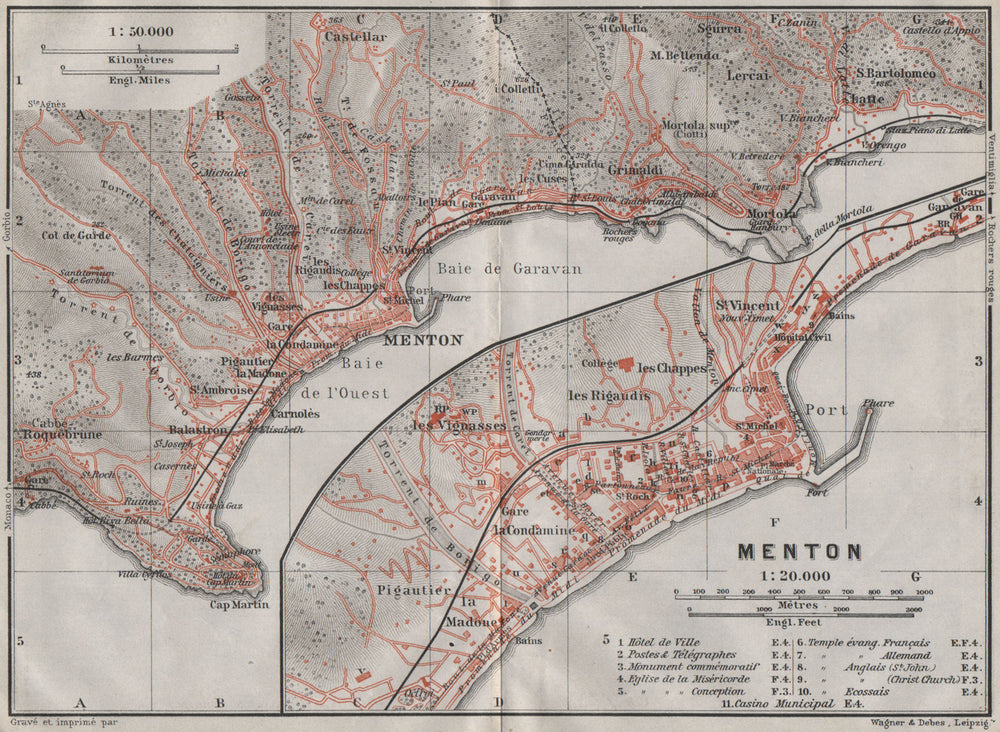 MENTON MENTONE & environs. Roquebrune-Cap-Martin Alpes-Maritimes carte 1907 map