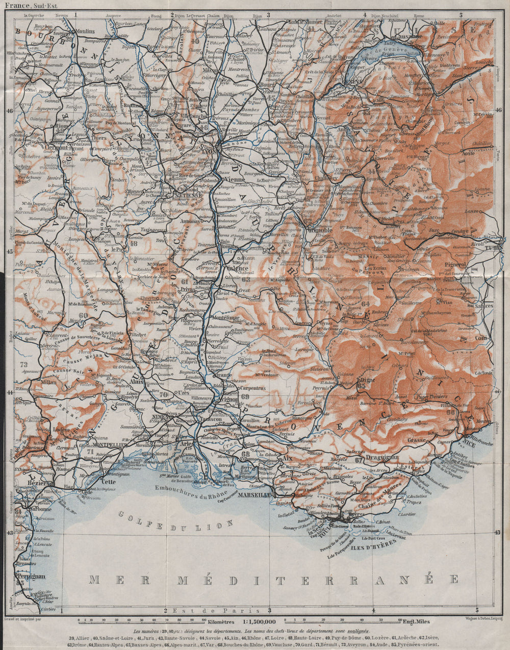 SOUTH-EASTERN FRANCE. Dauphine Provence Languedoc Alpes Auvergne Rhone 1907 map