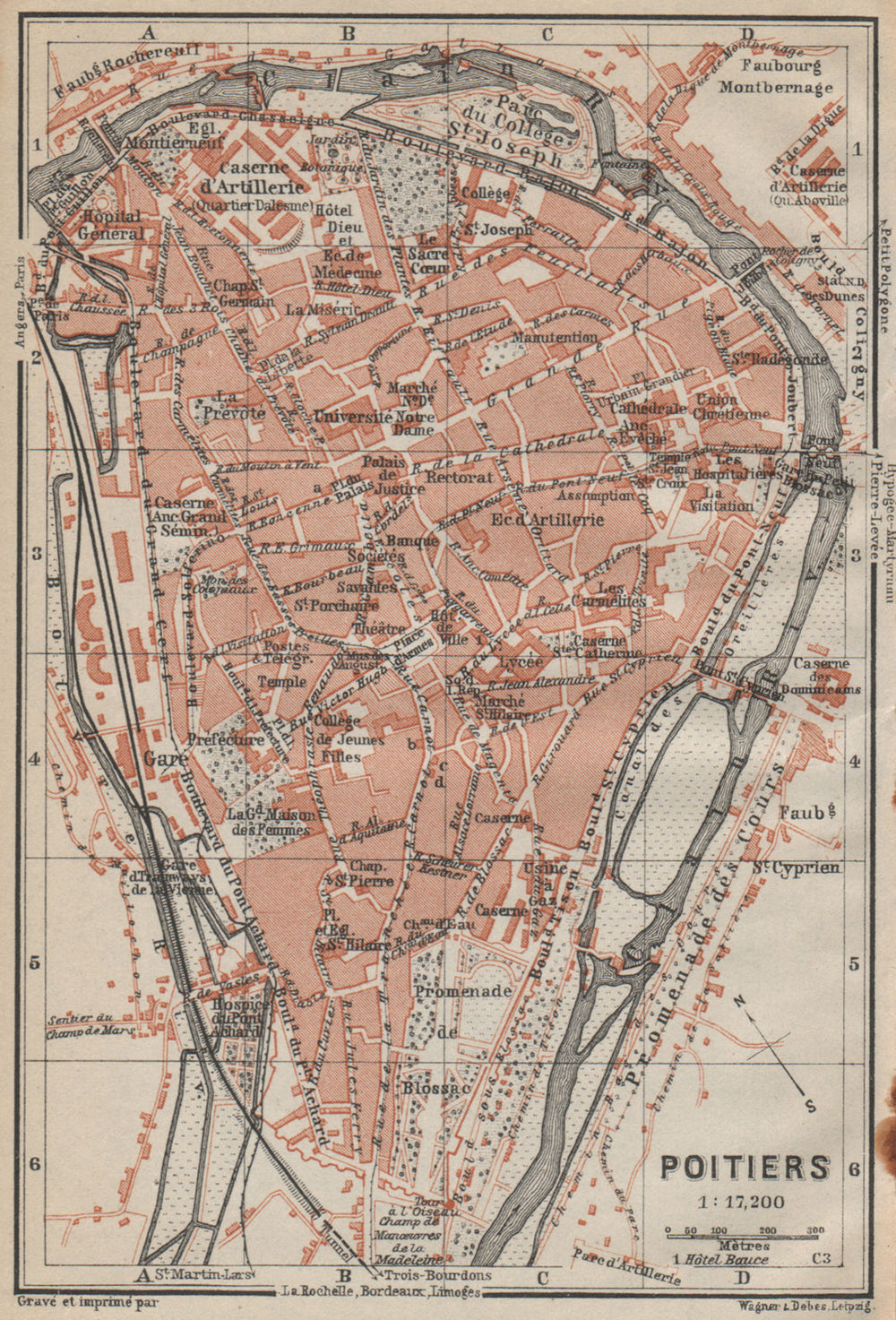 POITIERS antique town city plan de la ville. Vienne carte. BAEDEKER 1914 map