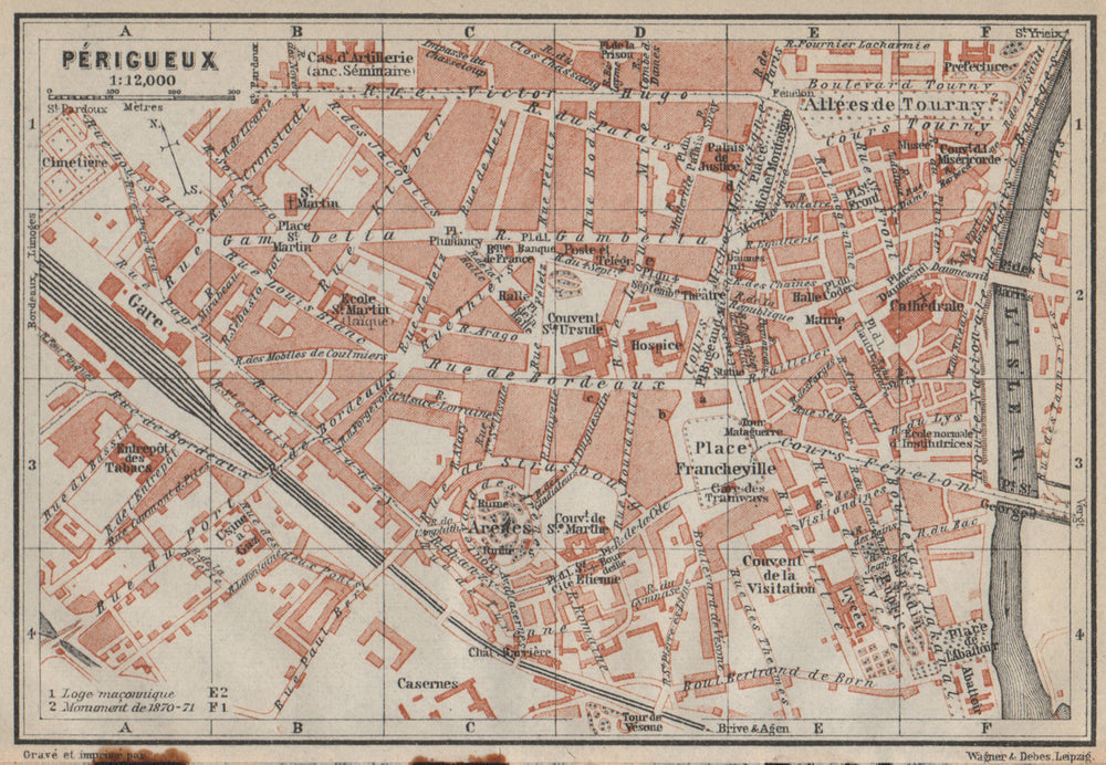PERIGUEUX PÉRIGUEUX antique town city plan de la ville. Dordogne carte 1914 map