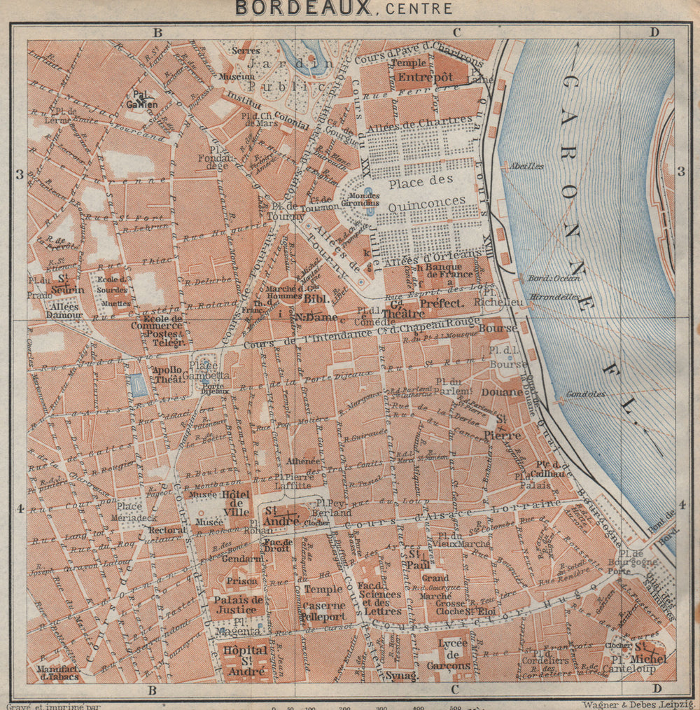 BORDEAUX antique town city plan de la ville. Gironde. France carte 1914 map