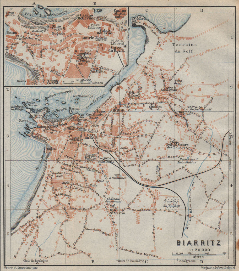 BIARRITZ town city plan de la ville & environs. Pyrénées-Atlantiques 1914 map