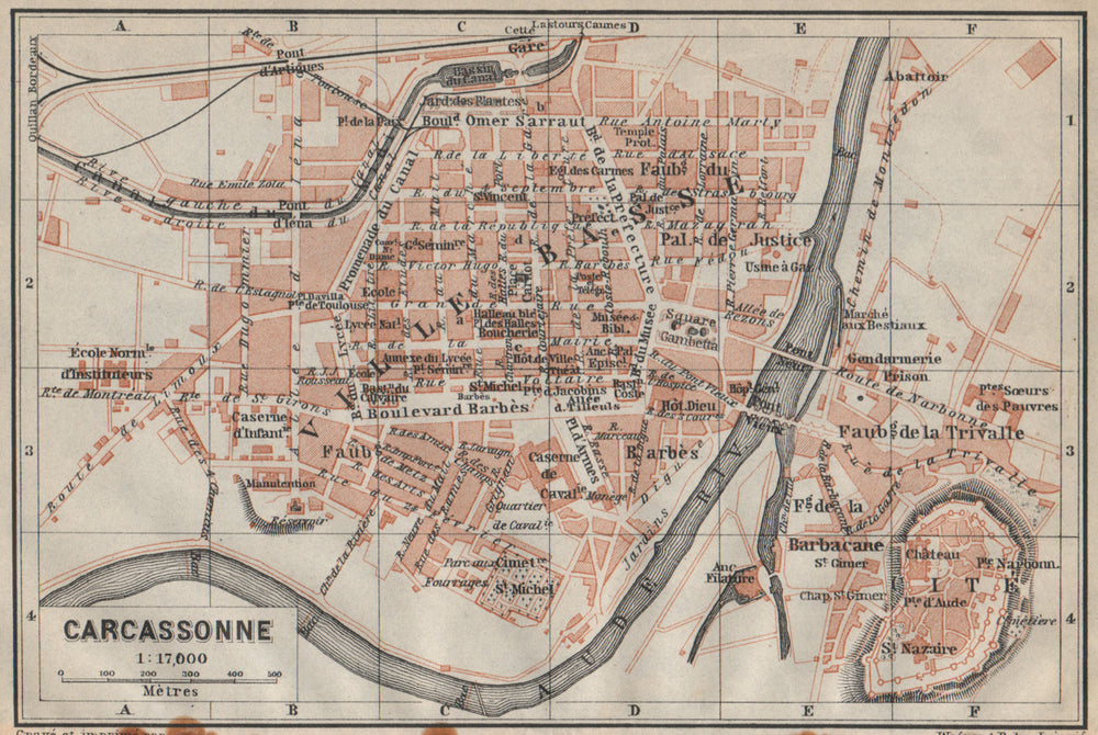 CARCASSONNE town city plan de la ville. Aude. Ville Basse & Cité carte 1914 map