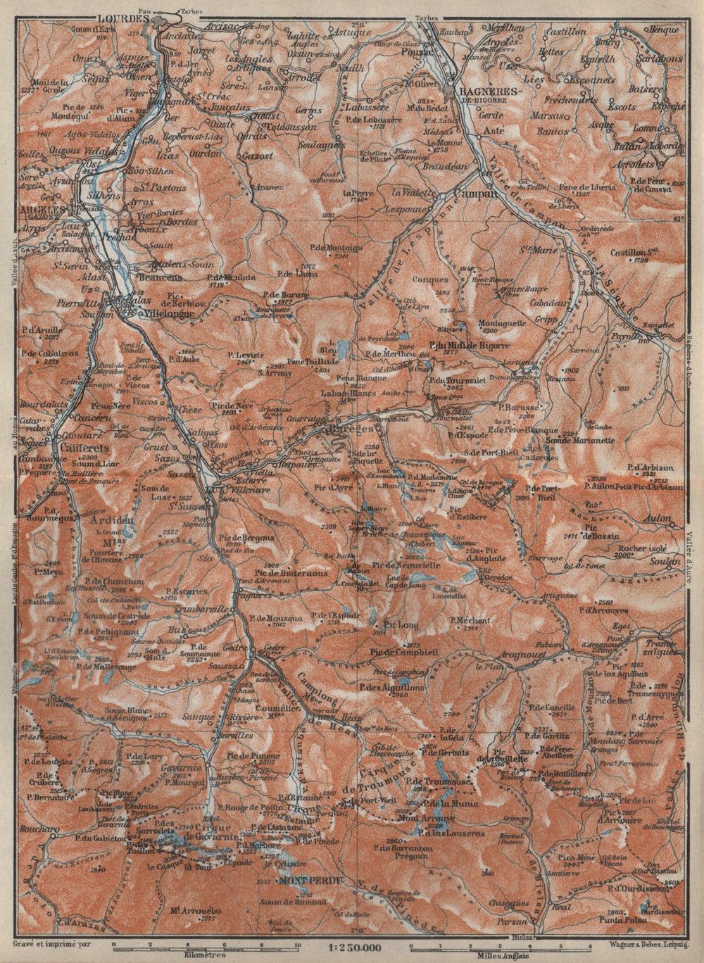 HAUTES-PYRENEES. Lourdes Cauterets Barèges Gavarnie Mont Perdu carte 1914 map