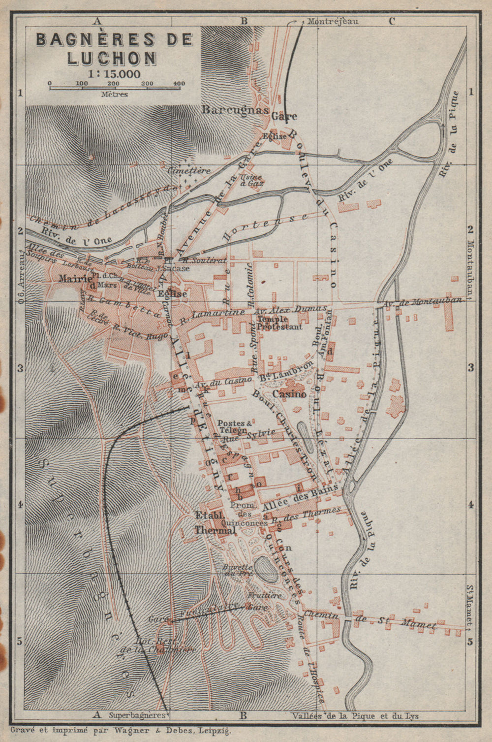 BAGNÈRES DE LUCHON town city plan de la ville. Haute-Garonne carte 1914 map