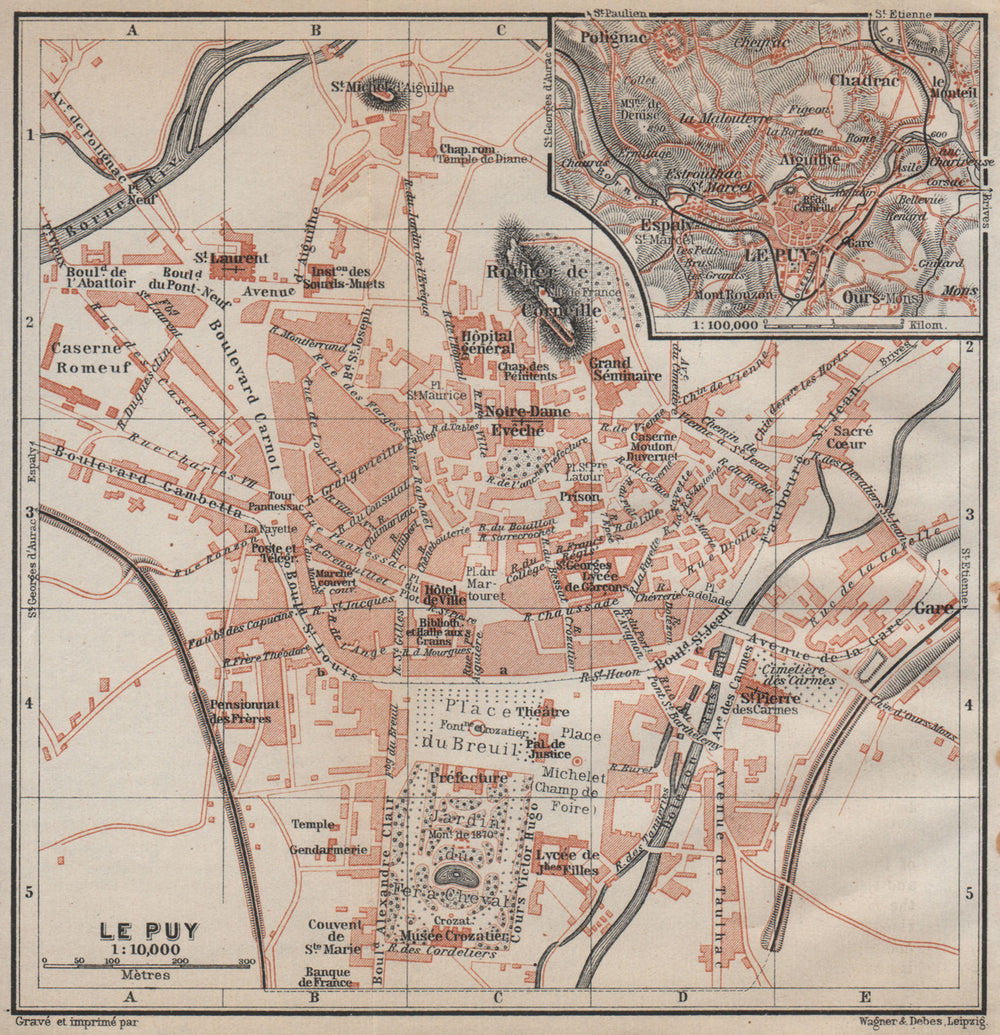 LE PUY-EN-VELAY town city plan de la ville & environs. Haute-Loire 1914 map