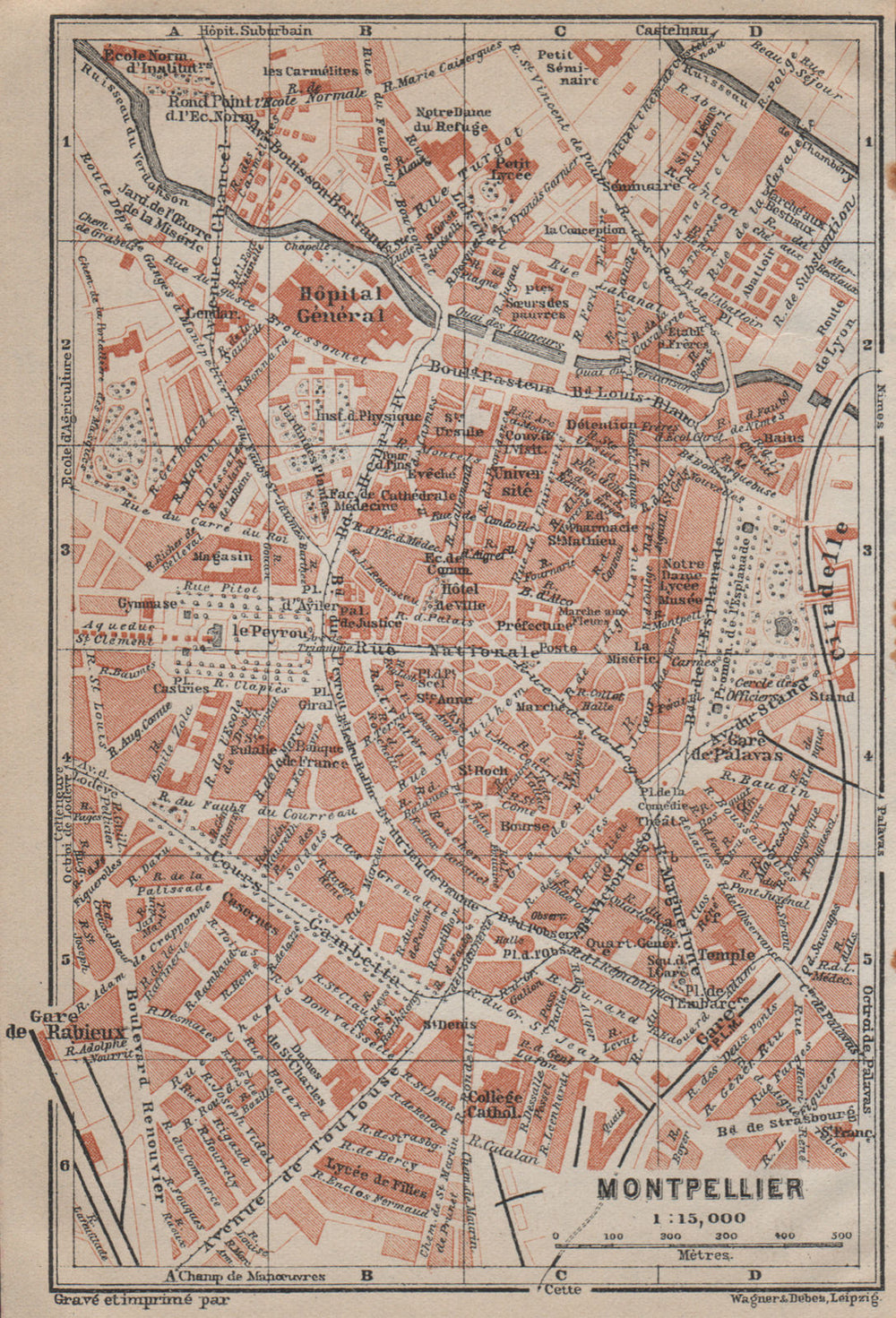 MONTPELLIER antique town city plan de la ville. Hérault carte 1914 old map