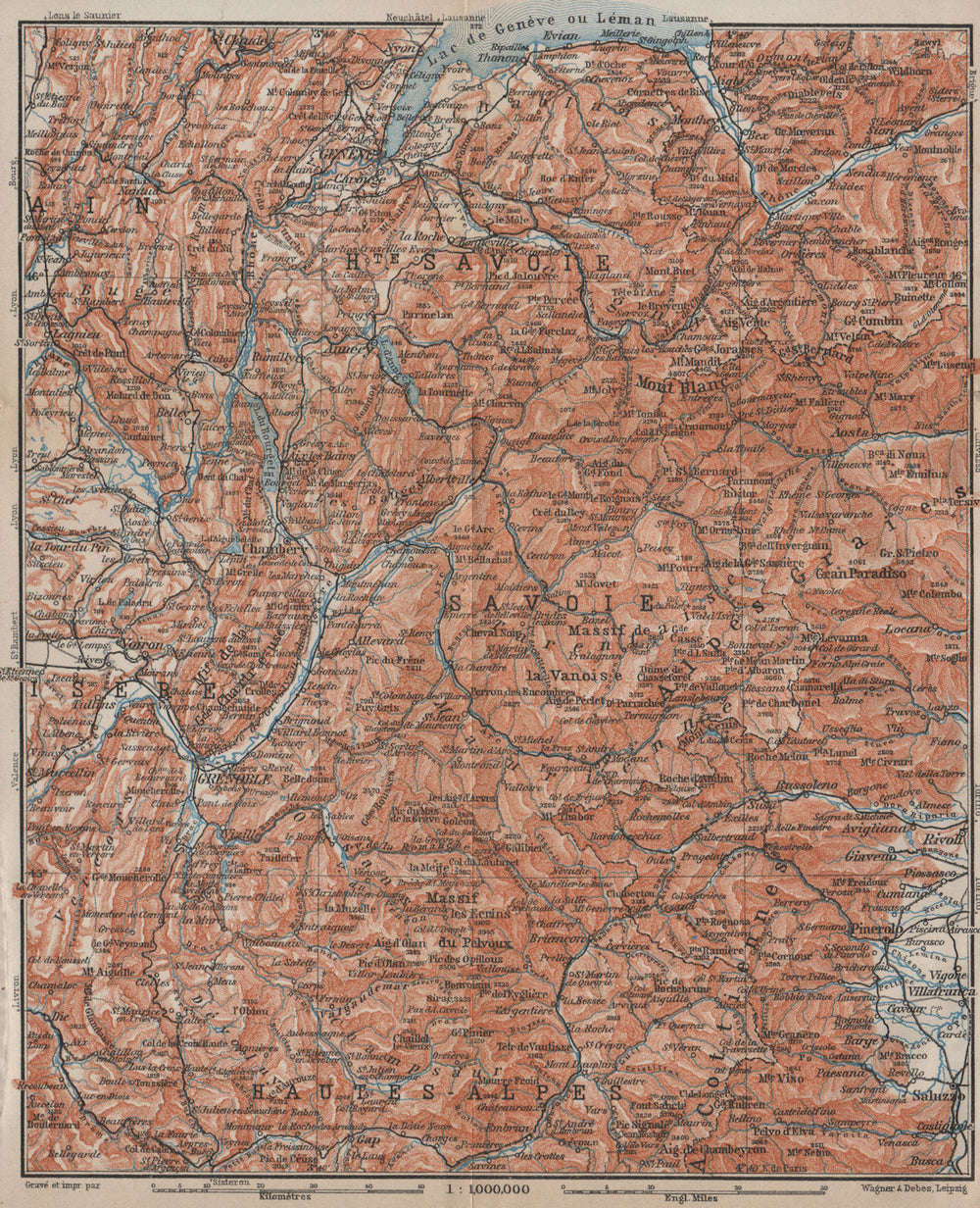 FRENCH ALPS. Haute-Savoie Haute-Alpes Isère Savoie topo-map carte 1914 old
