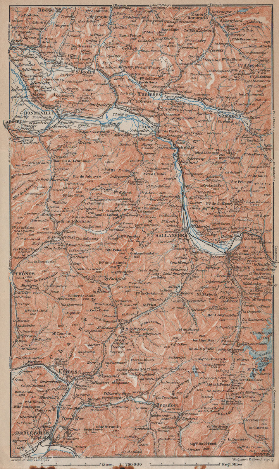 HAUTE-SAVOIE. Chaine d'Aravis Albertville Sallanches Cluses Bonneville 1914 map