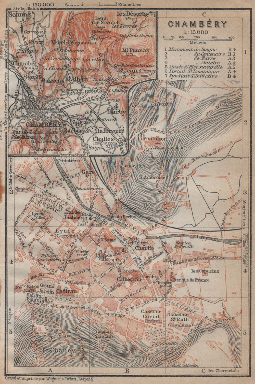 CHAMBERY CHAMBÉRY town city plan de la ville & environs. Savoie carte 1914 map