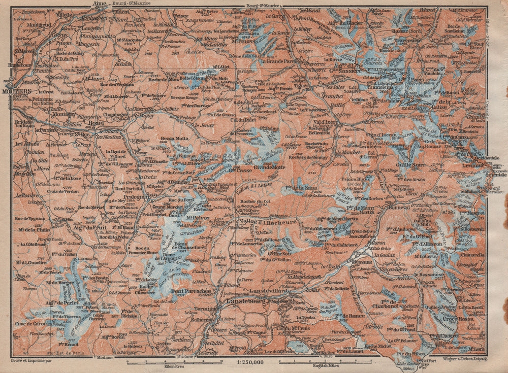 TARENTAISE & MAURIENNE. Moutiers Val Thorens Tignes Val d'Isère Savoie 1914 map