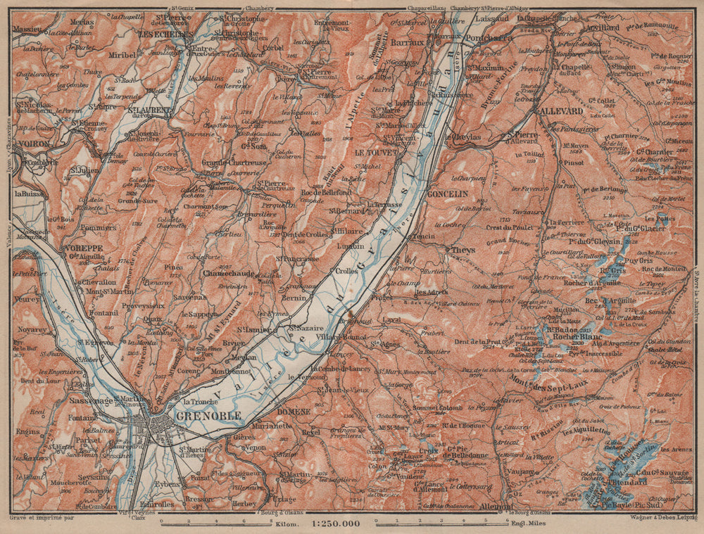 GRENOBLE & CHARTREUSE environs. Vallée du Graisivaudan topo-map. Isère 1914