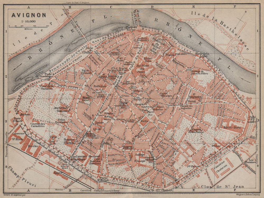 AVIGNON antique town city plan de la ville. Vaucluse carte. BAEDEKER 1914 map