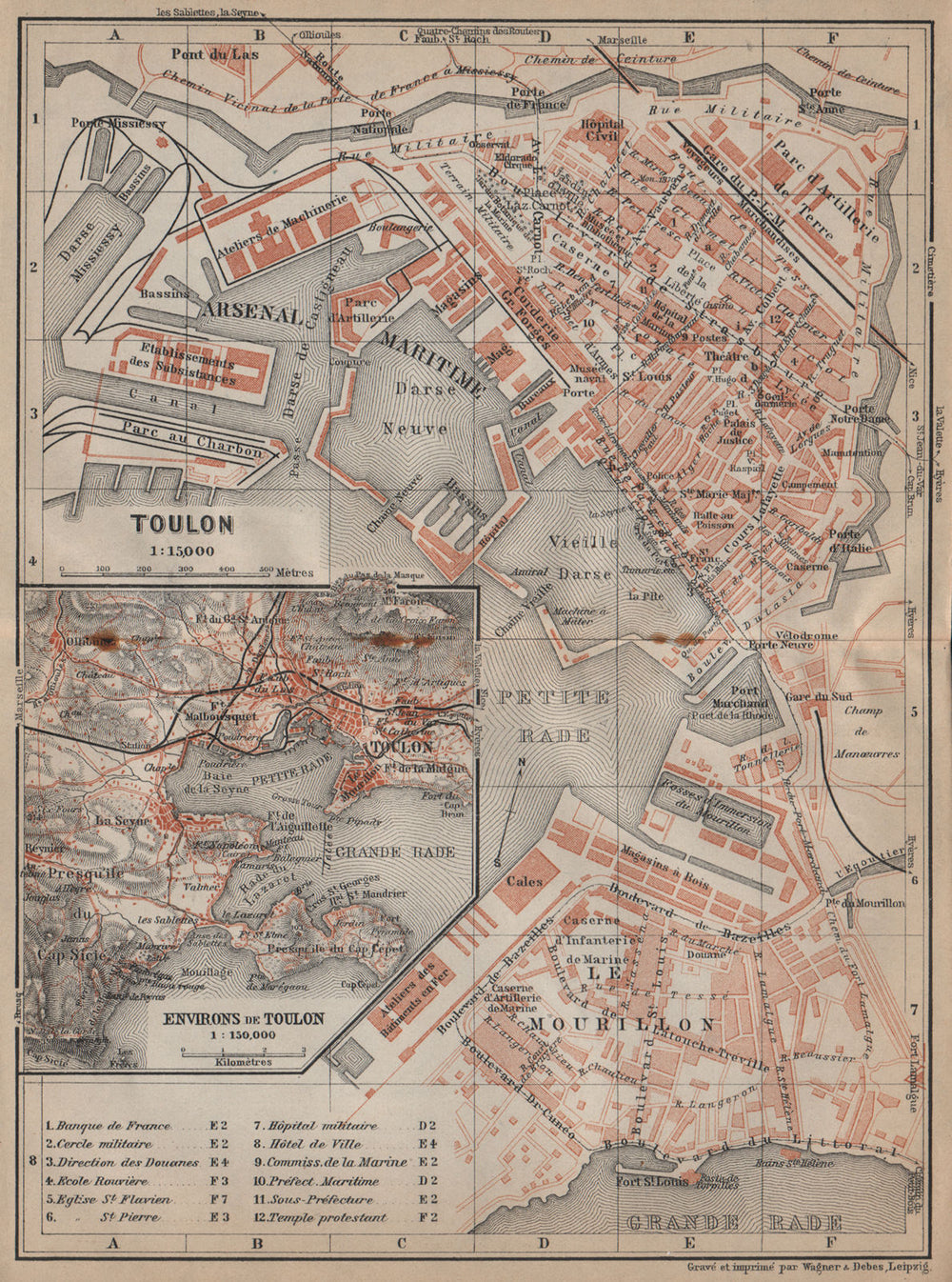 TOULON town city plan & environs. Var. Arsenal Maritime. Le Mourillon 1914 map