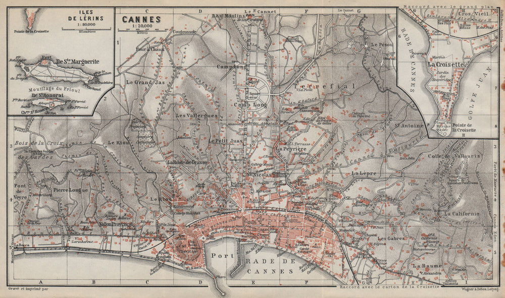 CANNES town plan/environs. La Croisette Iles de Lérins Alpes-Maritimes 1914 map