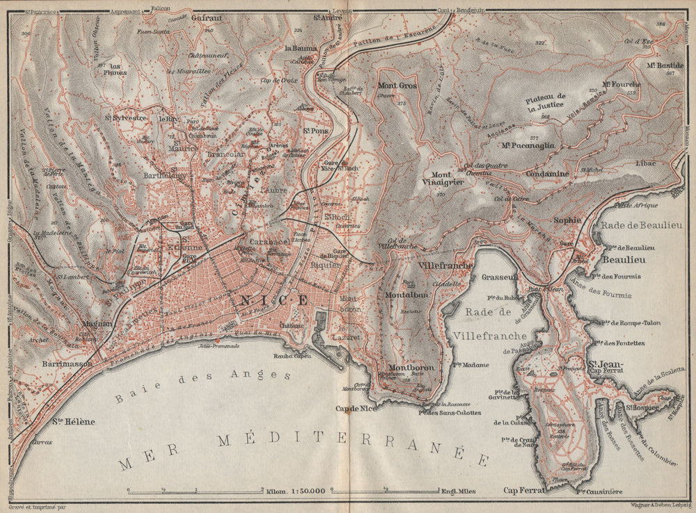 NICE & environs. St-Jean-Cap-Ferrat Villefranche Beaulieu Cimiez carte 1914 map