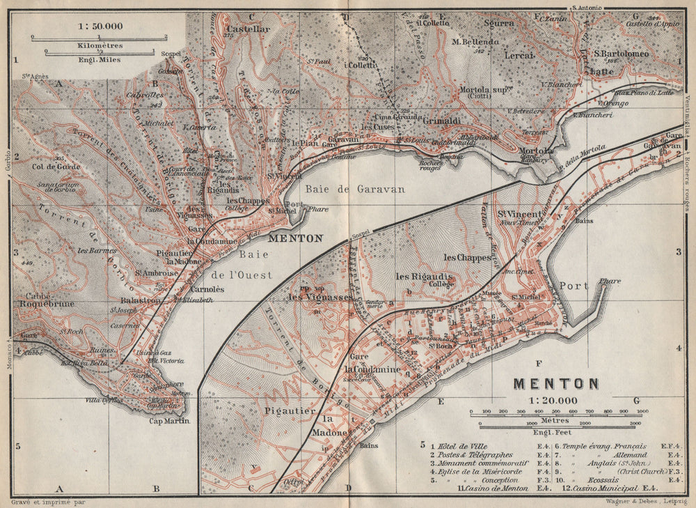 MENTON MENTONE & environs. Roquebrune-Cap-Martin Alpes-Maritimes carte 1914 map