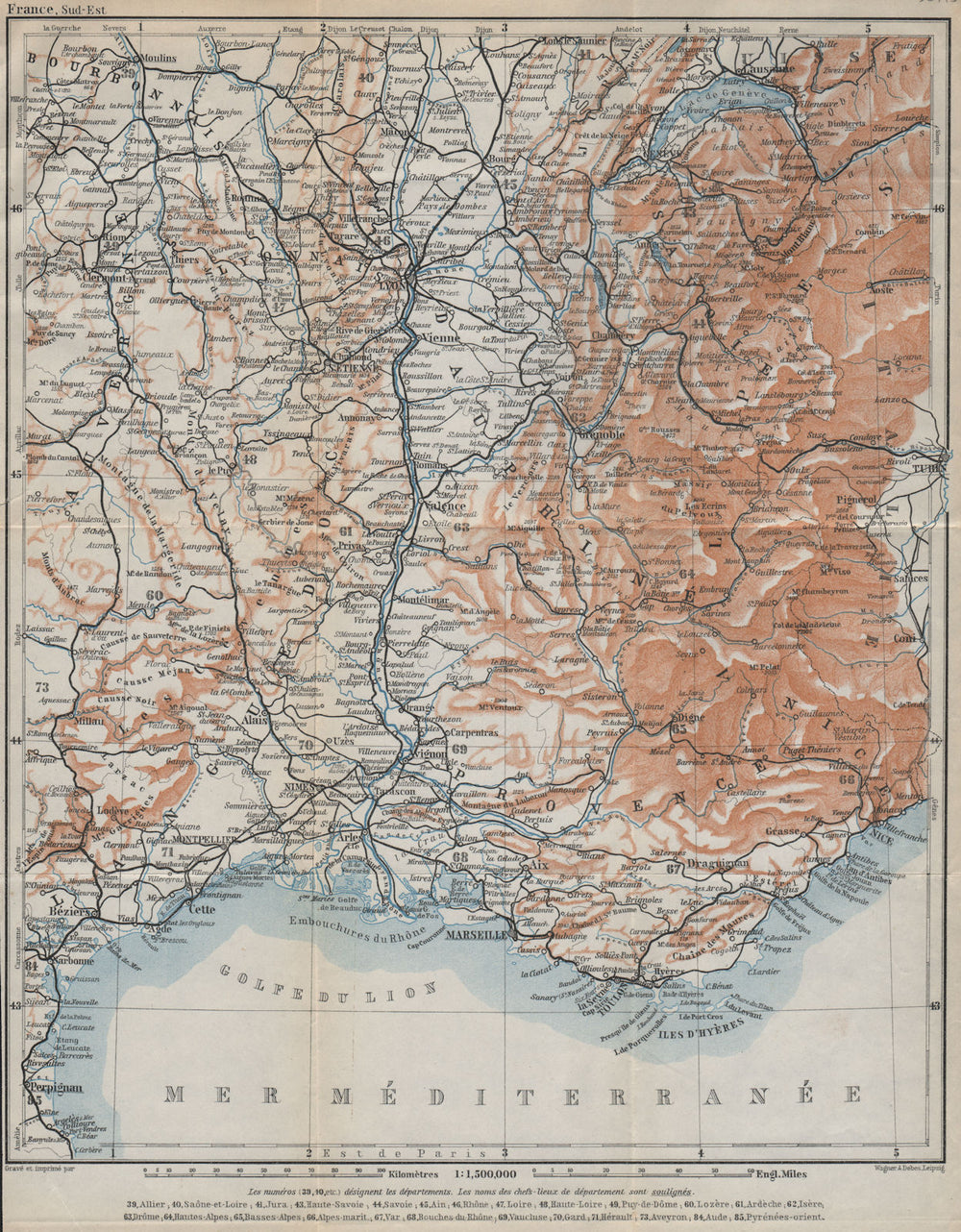SOUTH-EASTERN FRANCE. Dauphine Provence Languedoc Alpes Auvergne Rhone 1914 map
