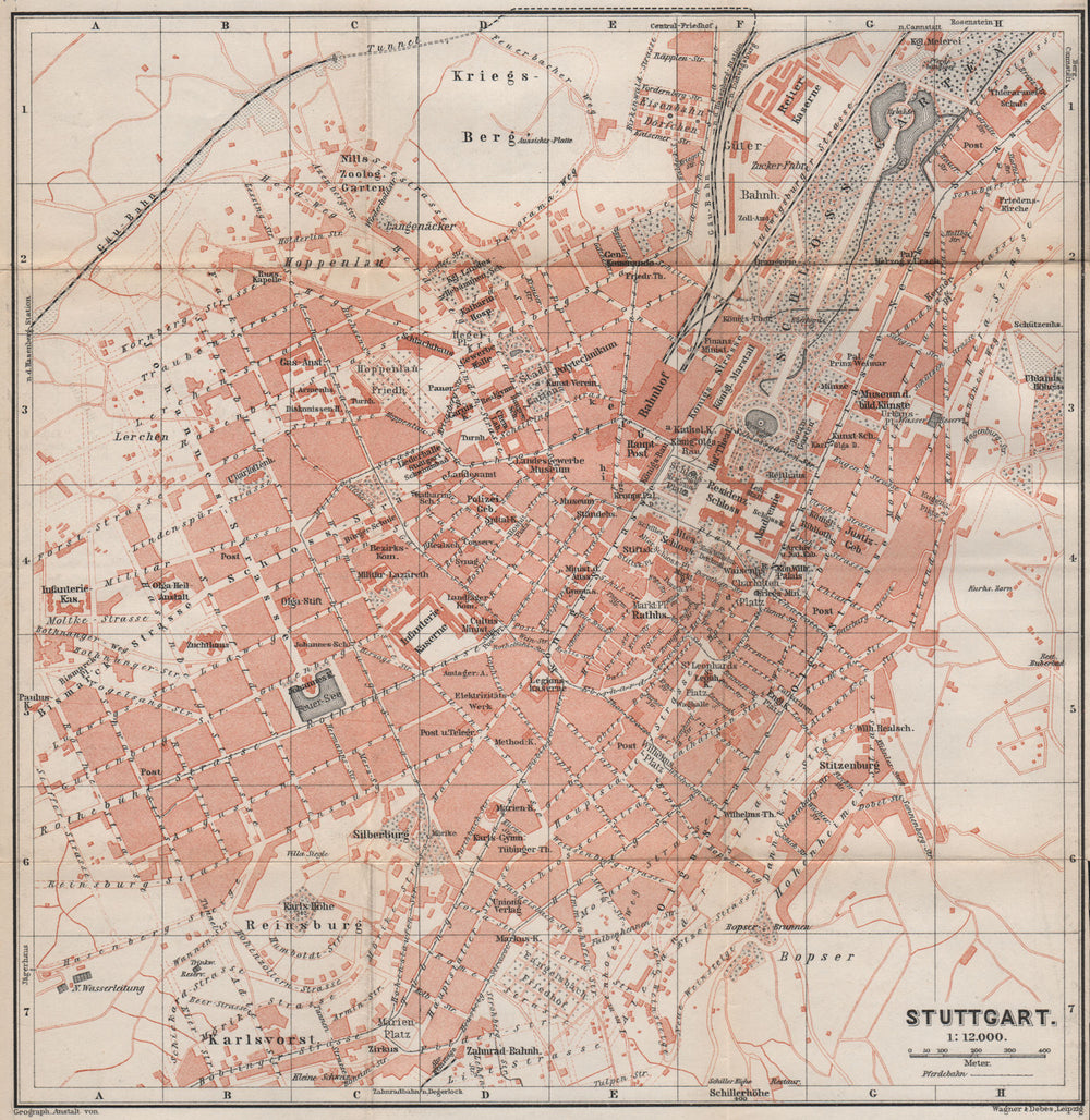 STUTTGART antique town city stadtplan. Baden-Württemberg karte 1895 old map