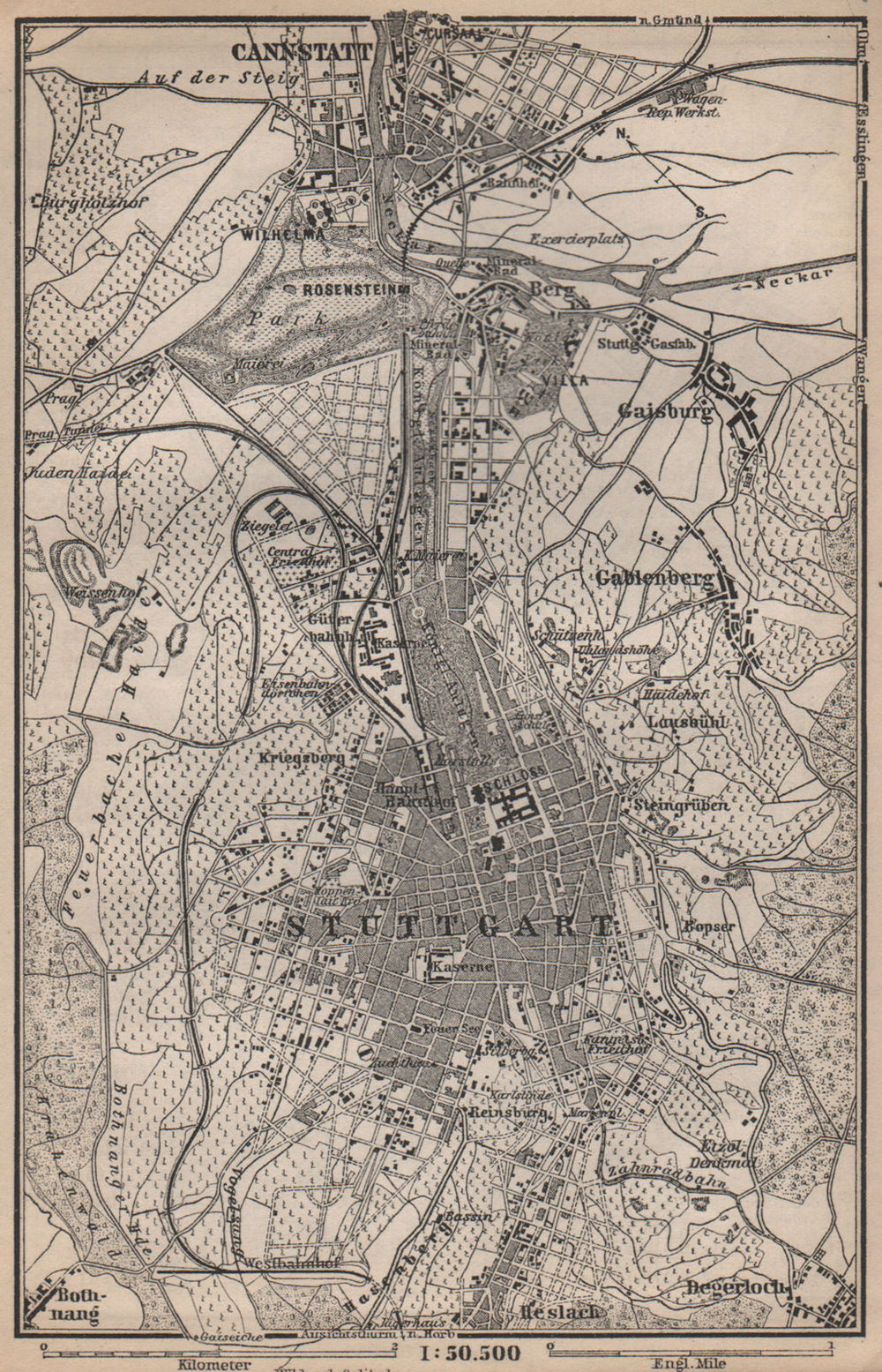 STUTTGART town city stadtplan & umgebung. Cannstatt. Baden-Württemberg 1895 map