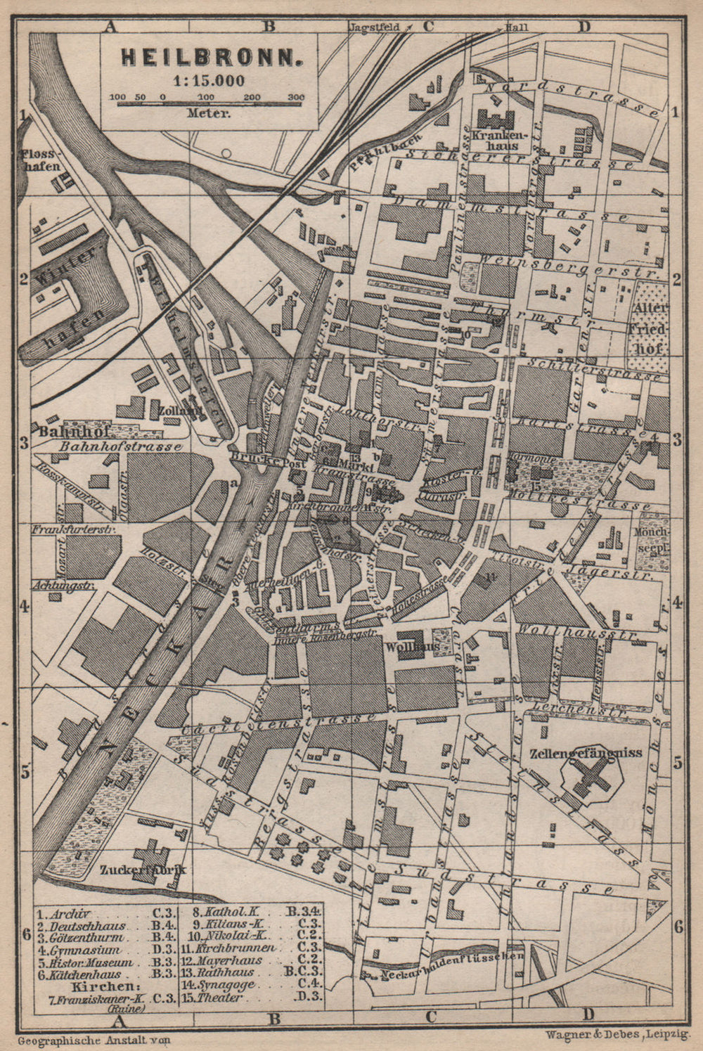 HEILBRONN antique town city stadtplan. Baden-Württemberg karte 1895 old map