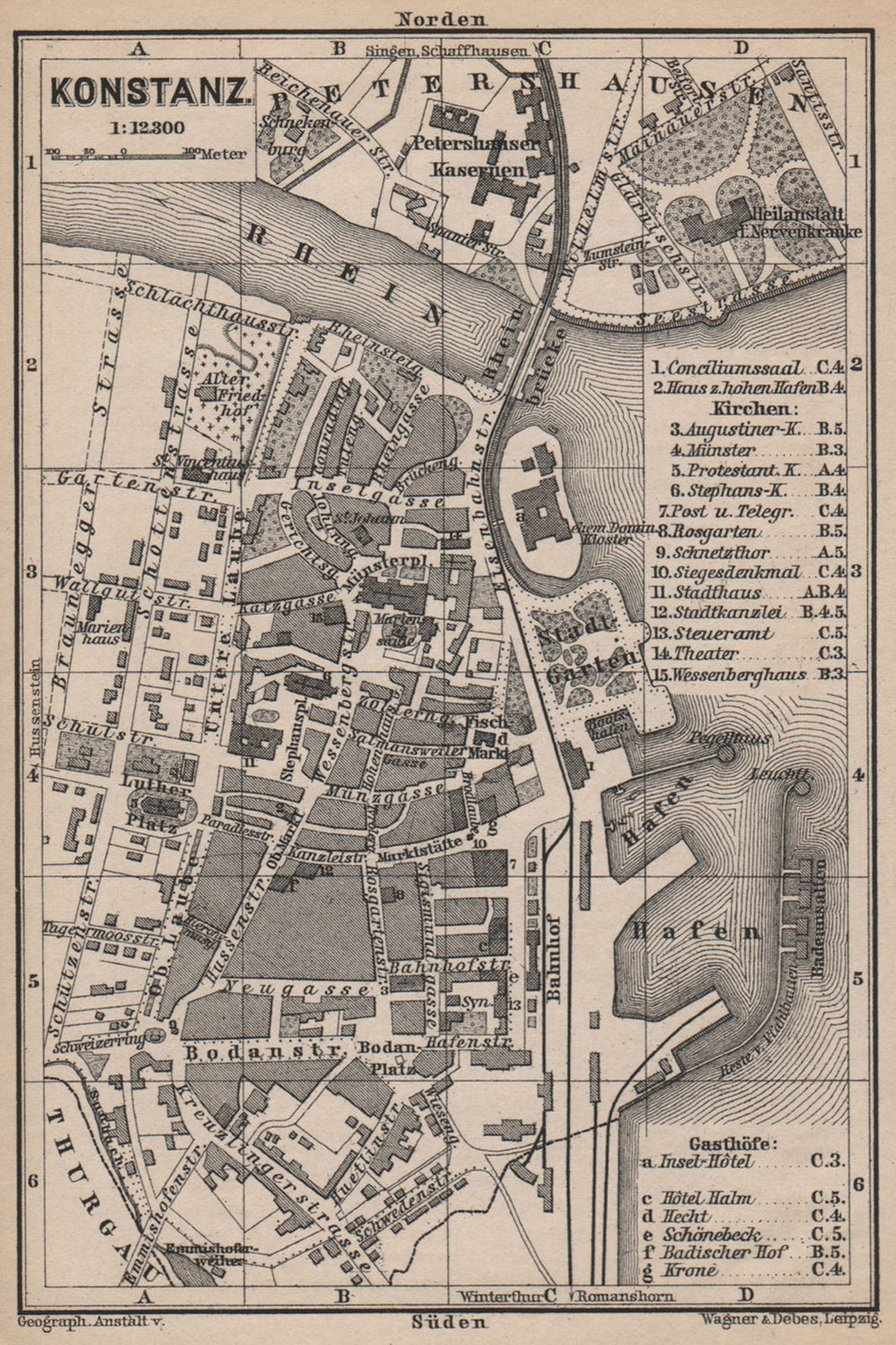 CONSTANCE. KONSTANZ. town city stadtplan. Germany karte. BAEDEKER 1895 old map