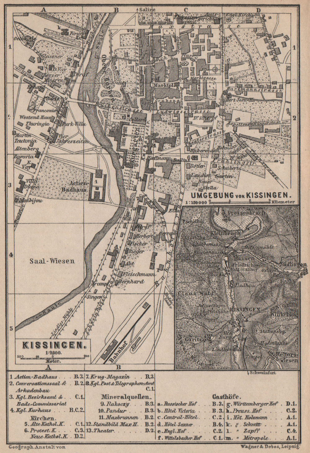 BAD KISSINGEN town city stadtplan. Lower Franconia Bavaria Deutschland 1895 map
