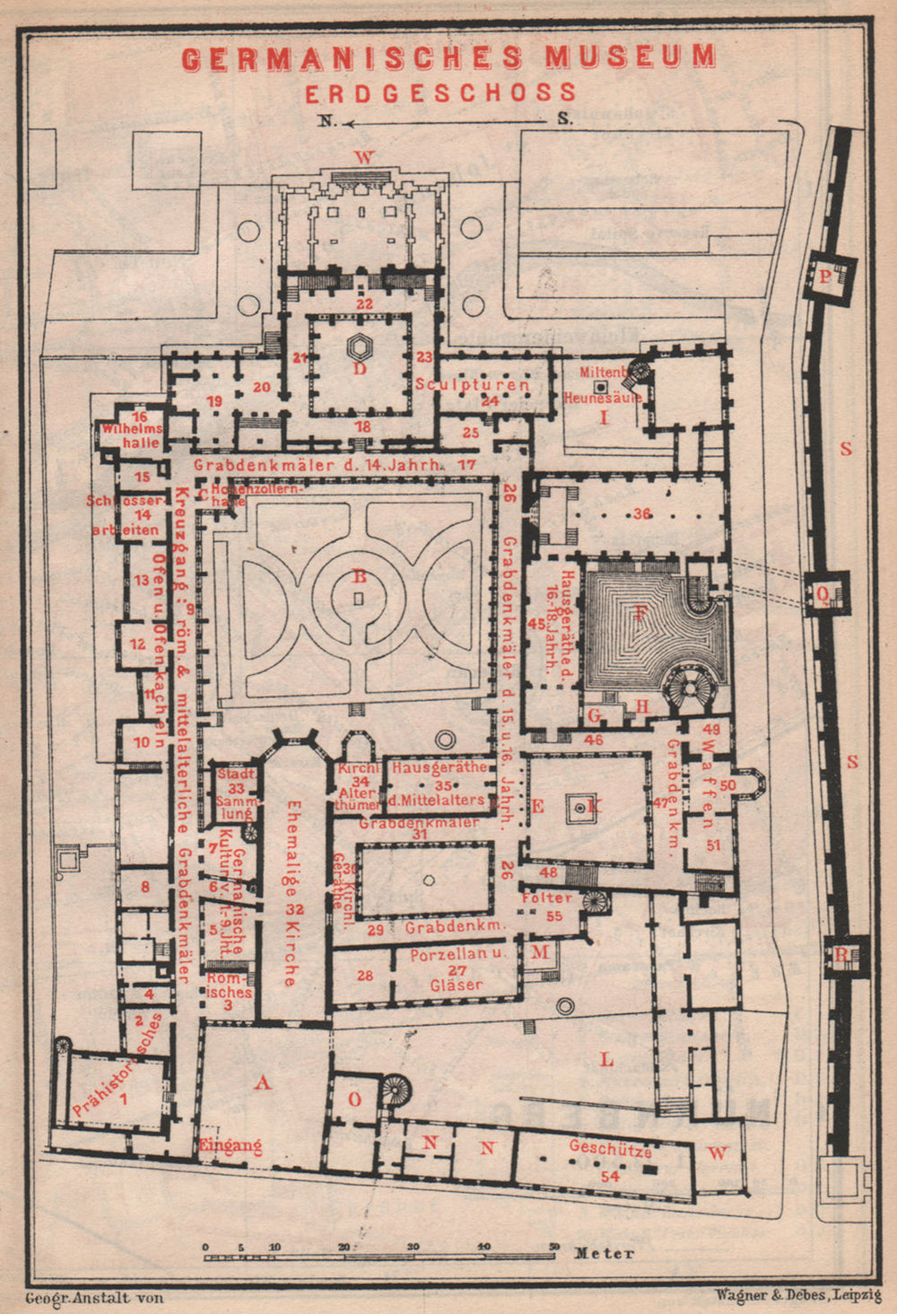 GERMANISCHES NATIONALMUSEUM, NÜRNBERG Nuremberg. Ground floor plan 1895 map