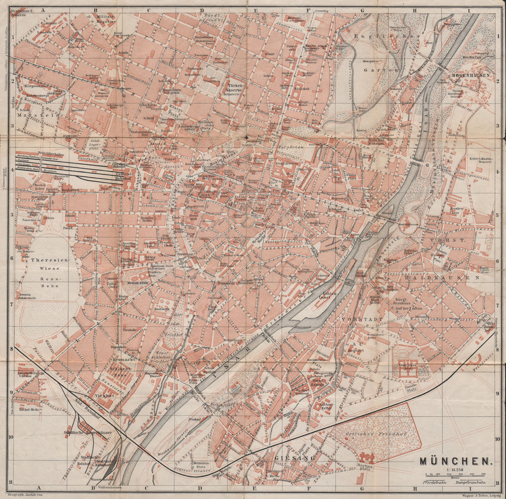 MÜNCHEN (MUNICH) town city stadtplan I. Munchen Nymphenburg. Bavaria 1895 map