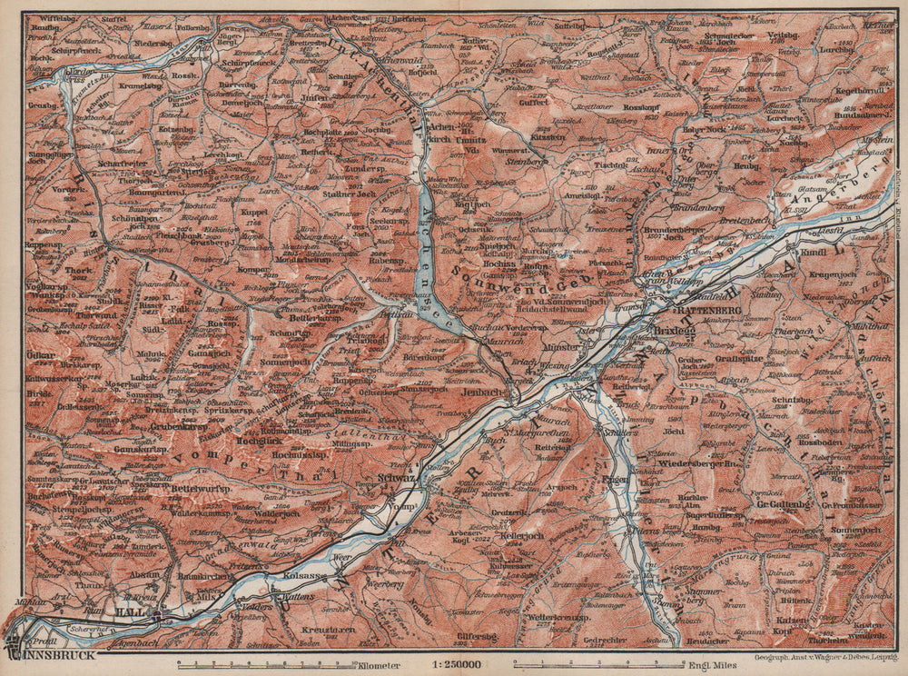 ACHENSEE environs/umgebung. Unterinntal Rattenberg Innsbruck Karwendel 1895 map