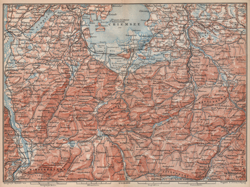 CHIEMSEE, CHIEMGAU & environs. Kufstein Traunstein Lofer Kössen karte 1895 map