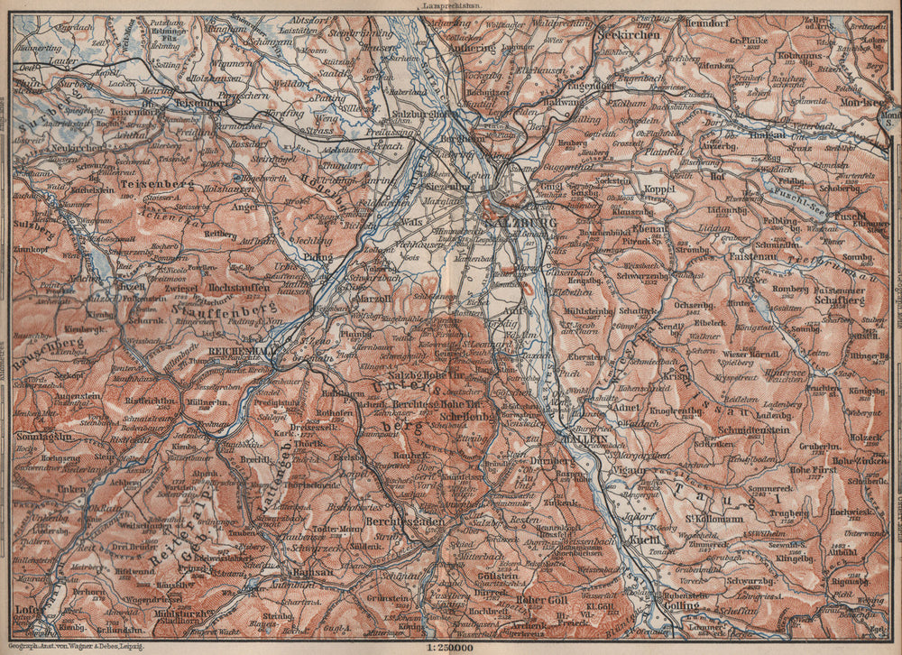 SALZBURG environs. Berchtesgaden Faistenau Seekirchen Reichenhall 1895 old map