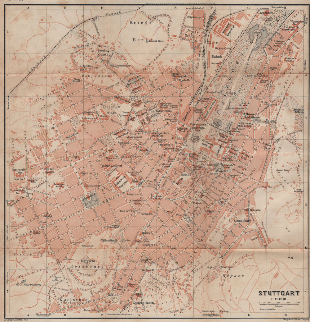 STUTTGART antique town city stadtplan. Baden-Württemberg karte 1902 old map