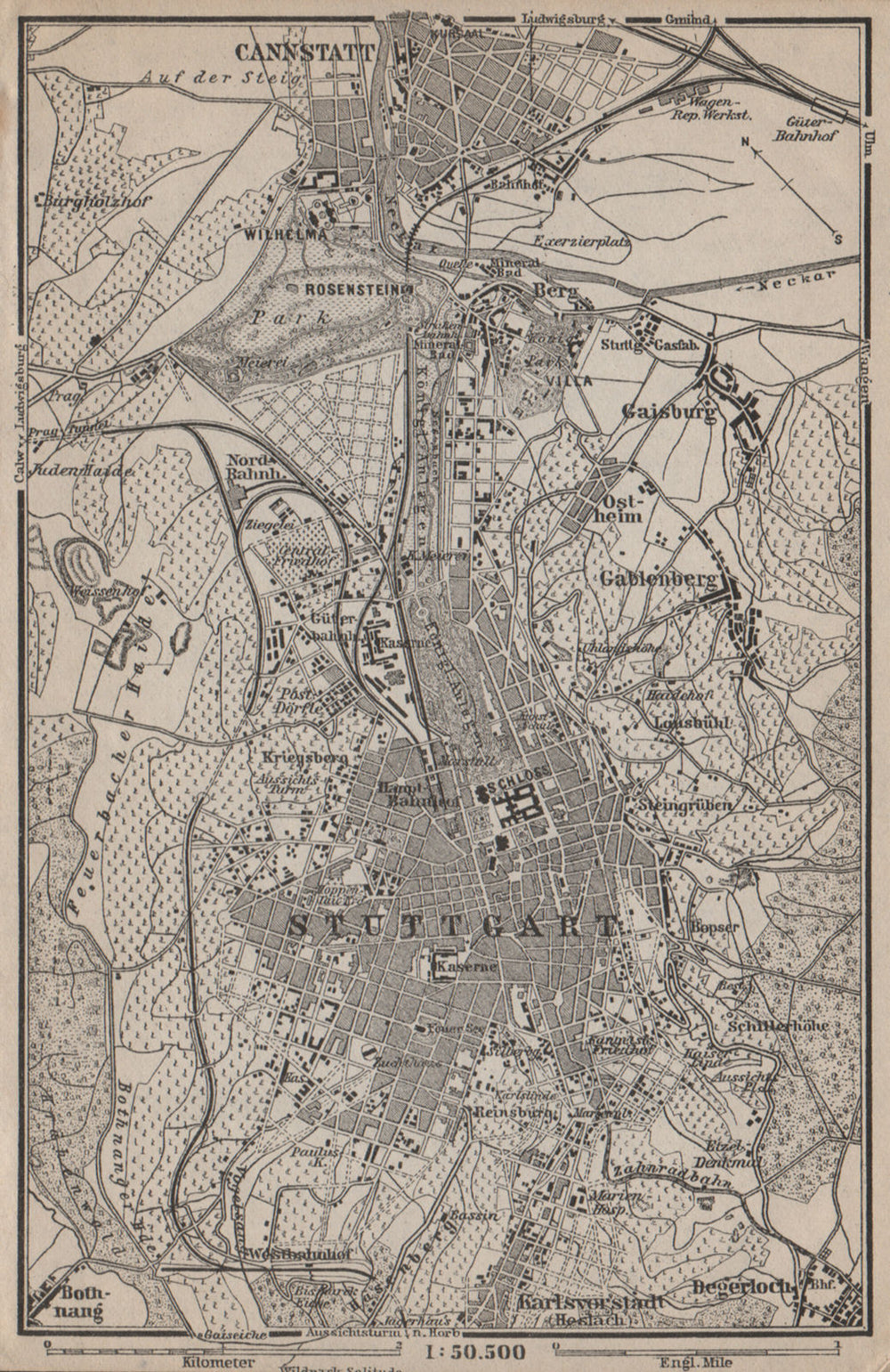 STUTTGART town city stadtplan & umgebung. Cannstatt. Baden-Württemberg 1902 map