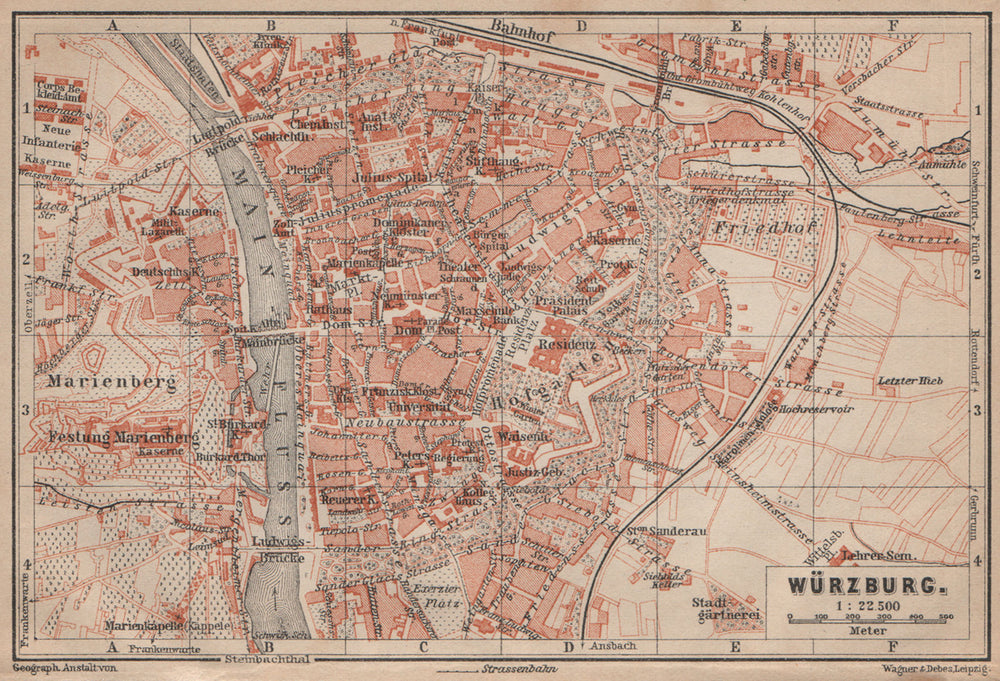 WÜRZBURG town city stadtplan & umgebung/environs. Wurzburg. Bavaria 1902 map