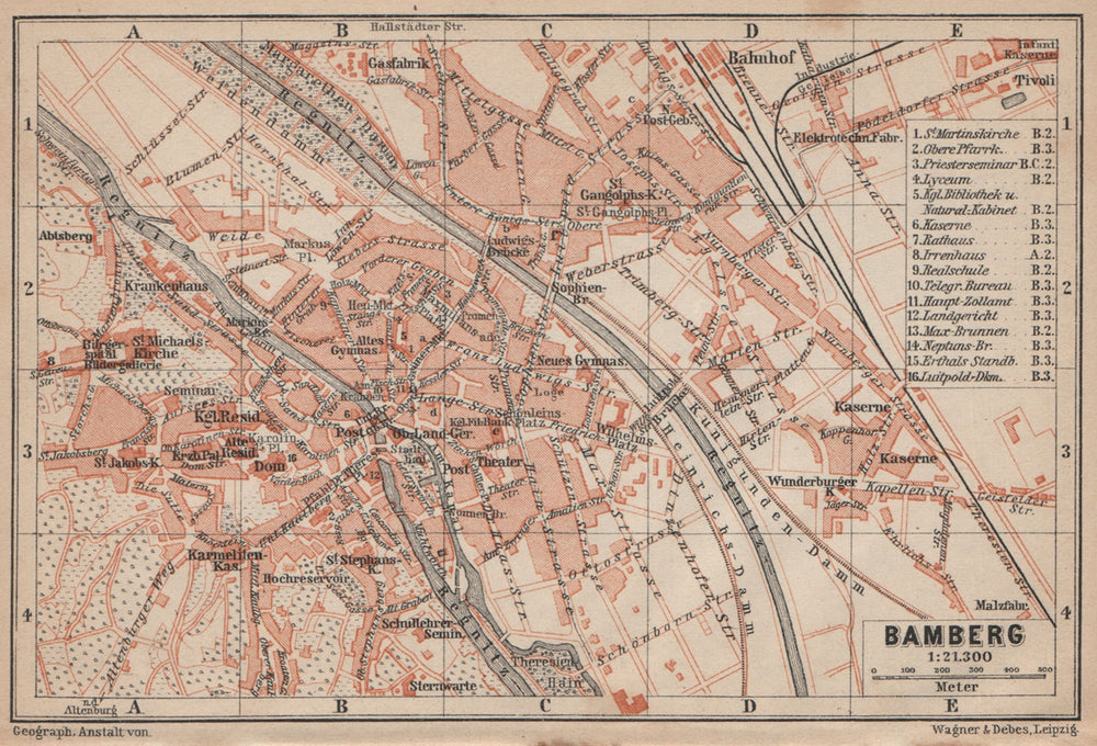 BAMBERG antique town city stadtplan. Bavaria karte. BAEDEKER 1902 old map