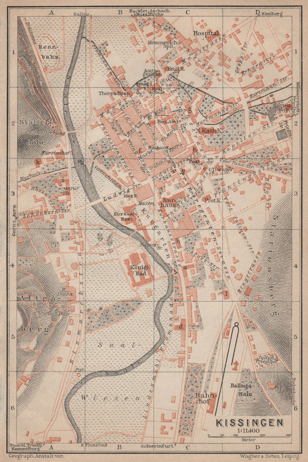 BAD KISSINGEN town city stadtplan. Lower Franconia Bavaria Deutschland 1902 map
