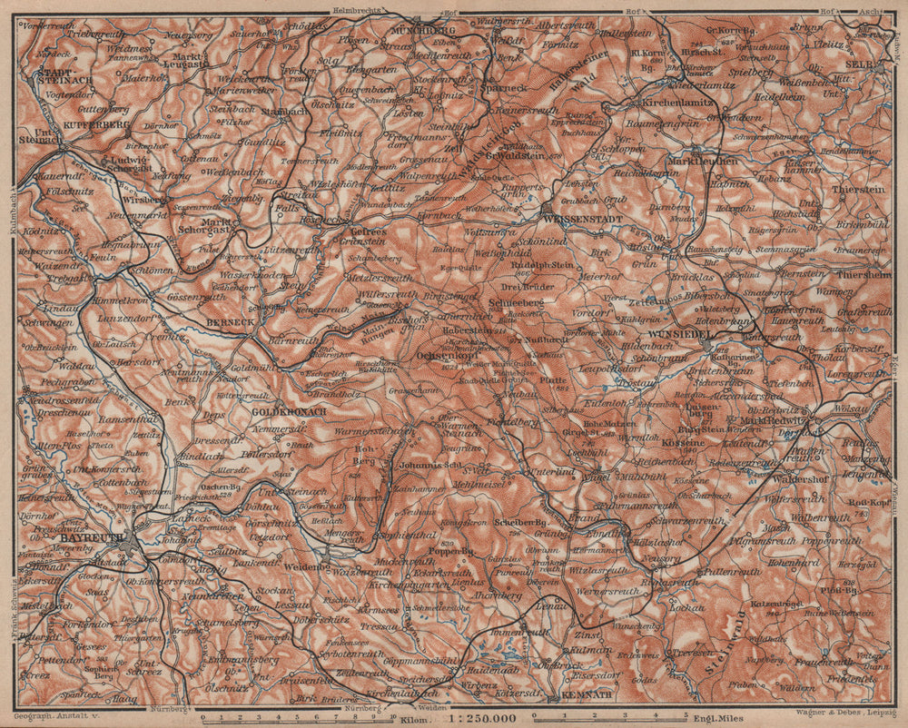 FICHTELGEBIRGE. Fichtel Mountains. Bayreuth Münchberg Wunsiedel Selb 1902 map